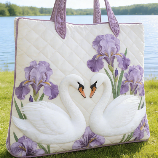 White Swan Iris Quilted Tote Bag