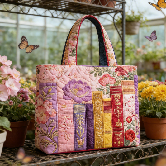 Floral Book Stack Quilted Tote Bag VG52100