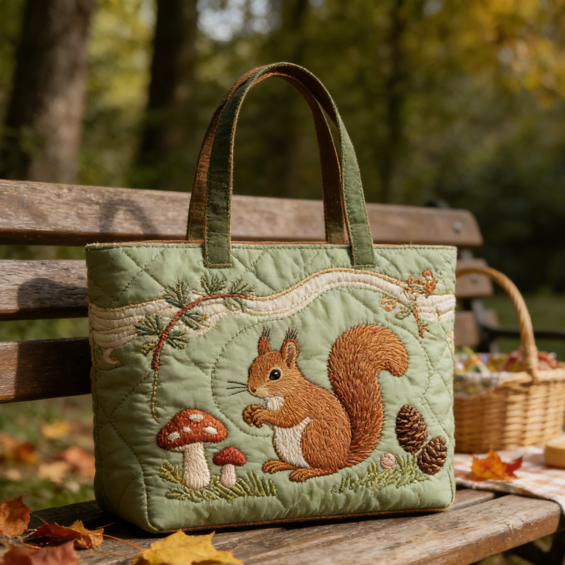 Squirrel Quilted Tote Bag