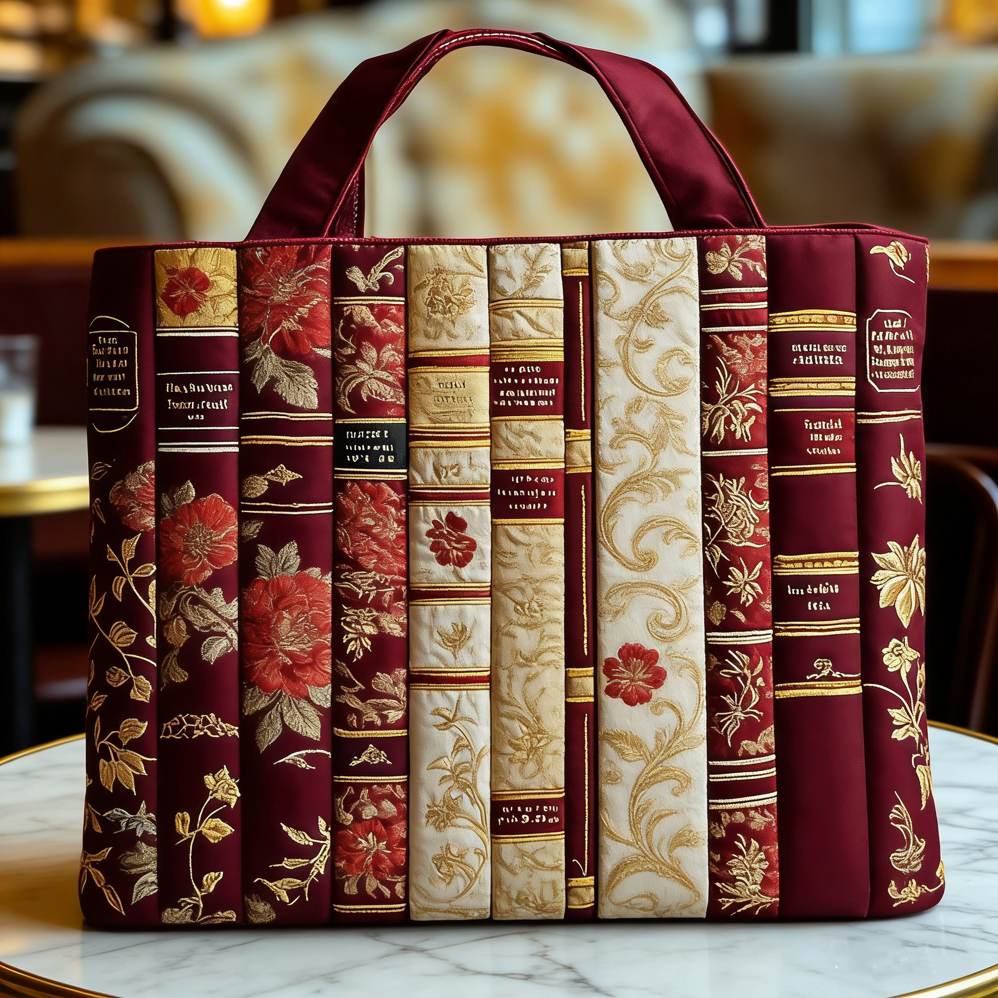 Vintage Book-Style Quilted Tote Bag
