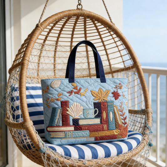 Coastal Literary Embroidery Tote bag