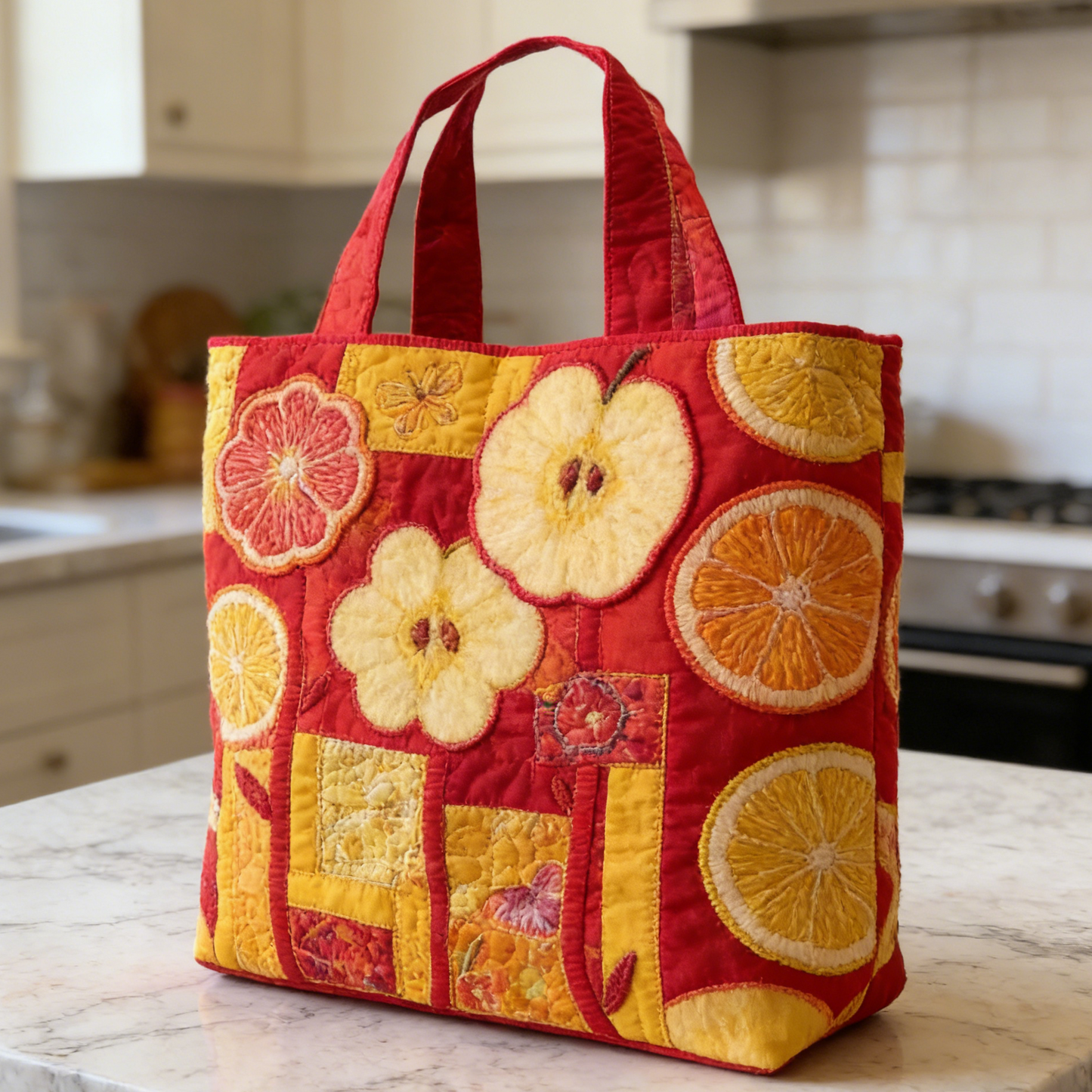 Fruit Patterned Quilted Tote Bag