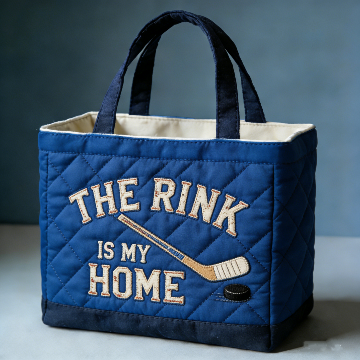 Handmade Quilted Sporty Tote Bag, Hockey Pattern Fabric Shoulder Handbag