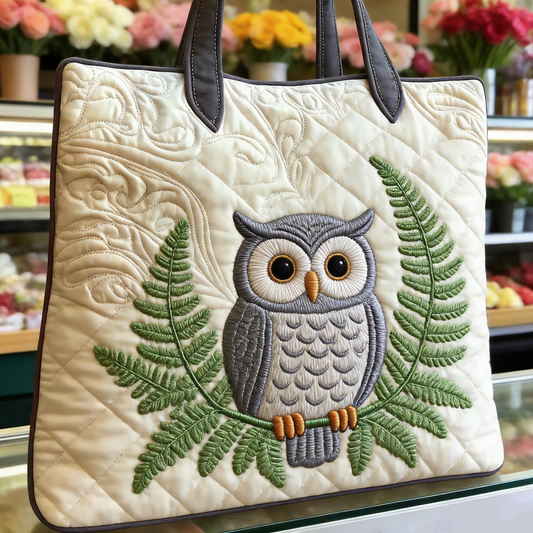 Quilted Owl & Fern Tote Bag