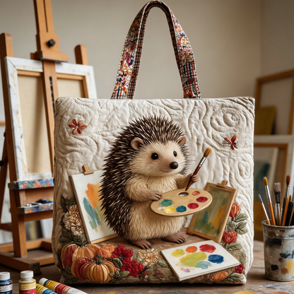 Artist Hedgehog Quilted Tote Bag