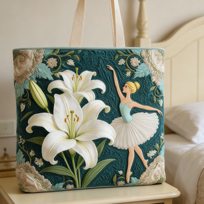 White Lily & Ballerina Quilted Tote Bag