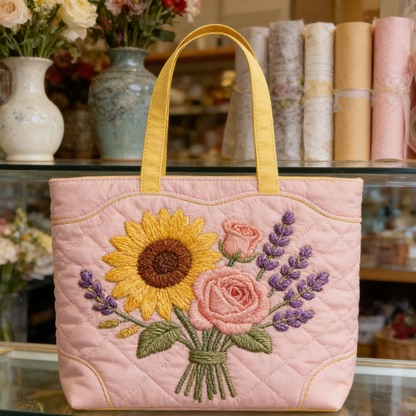 Bright Floral Embroidery Canvas Tote Bag