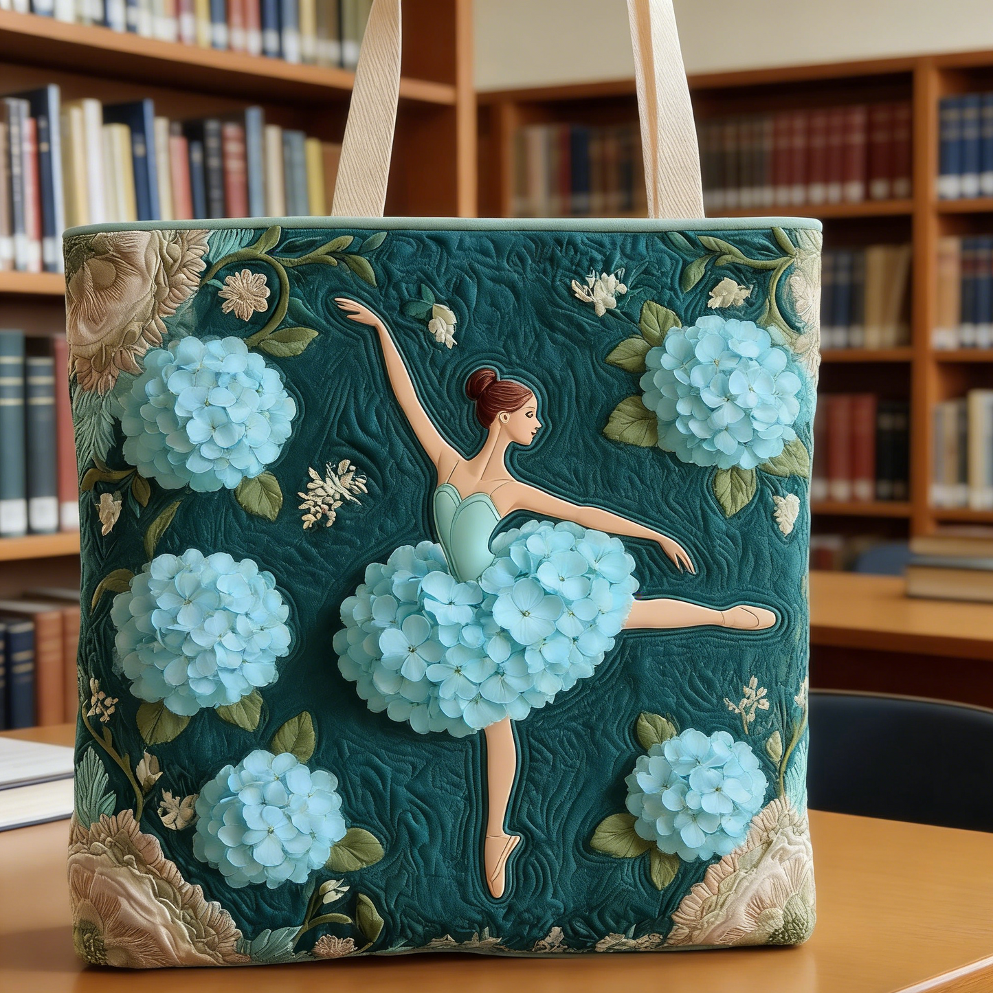 Hydrangea & Ballerina Quilted Tote Bag