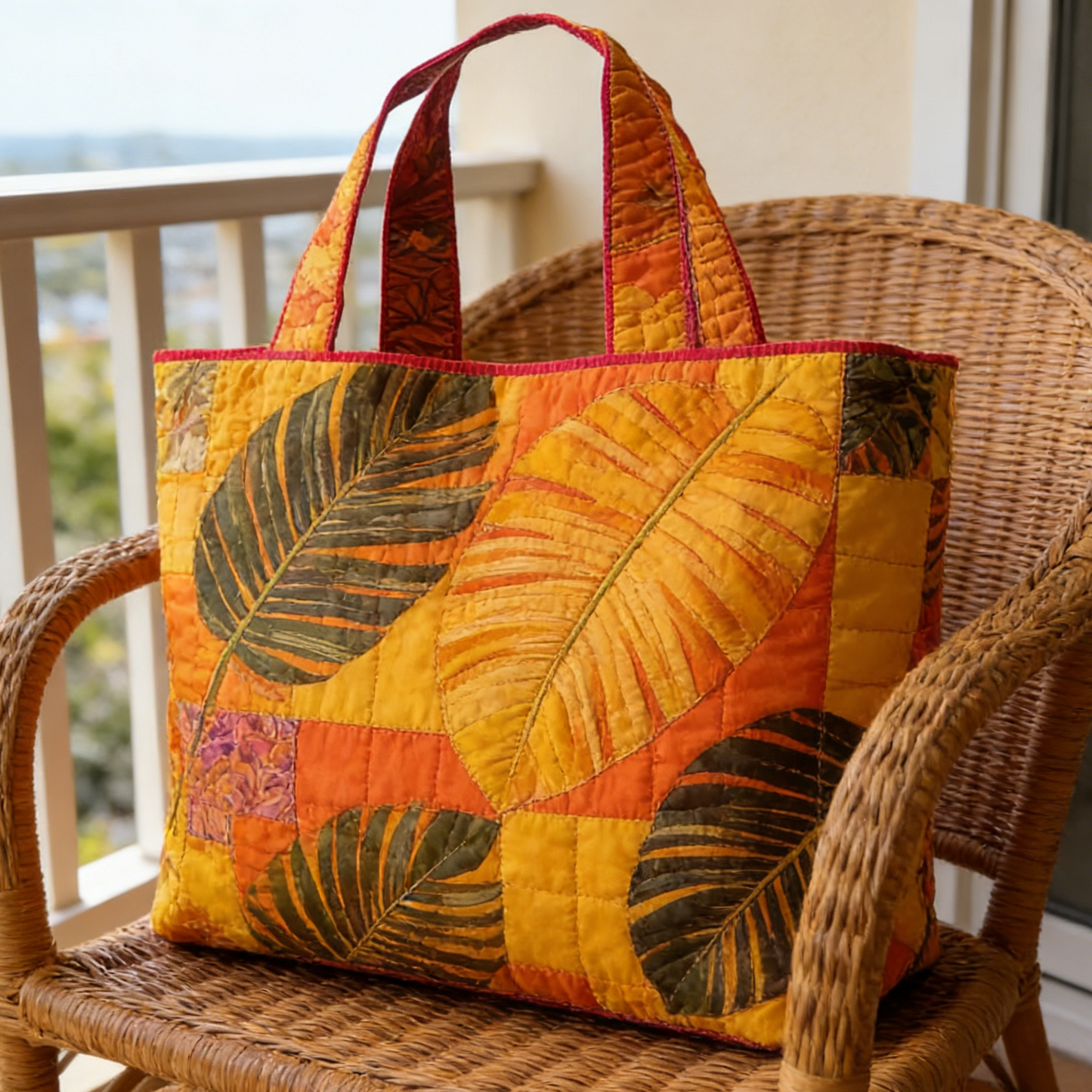 Tropical Leaf  Quilted Tote Bag