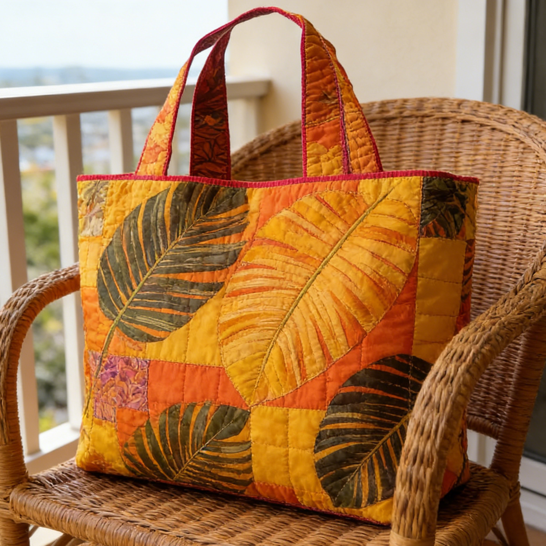 Tropical Leaf  Quilted Tote Bag