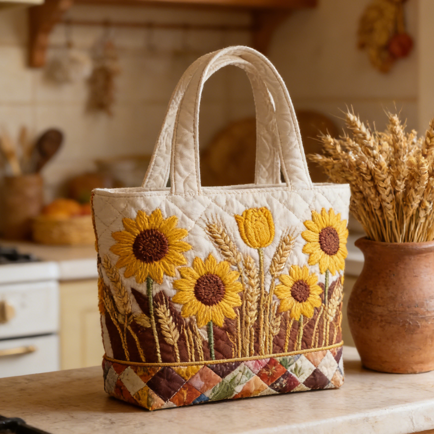 Harvest Sunflower Quilted Tote Bag