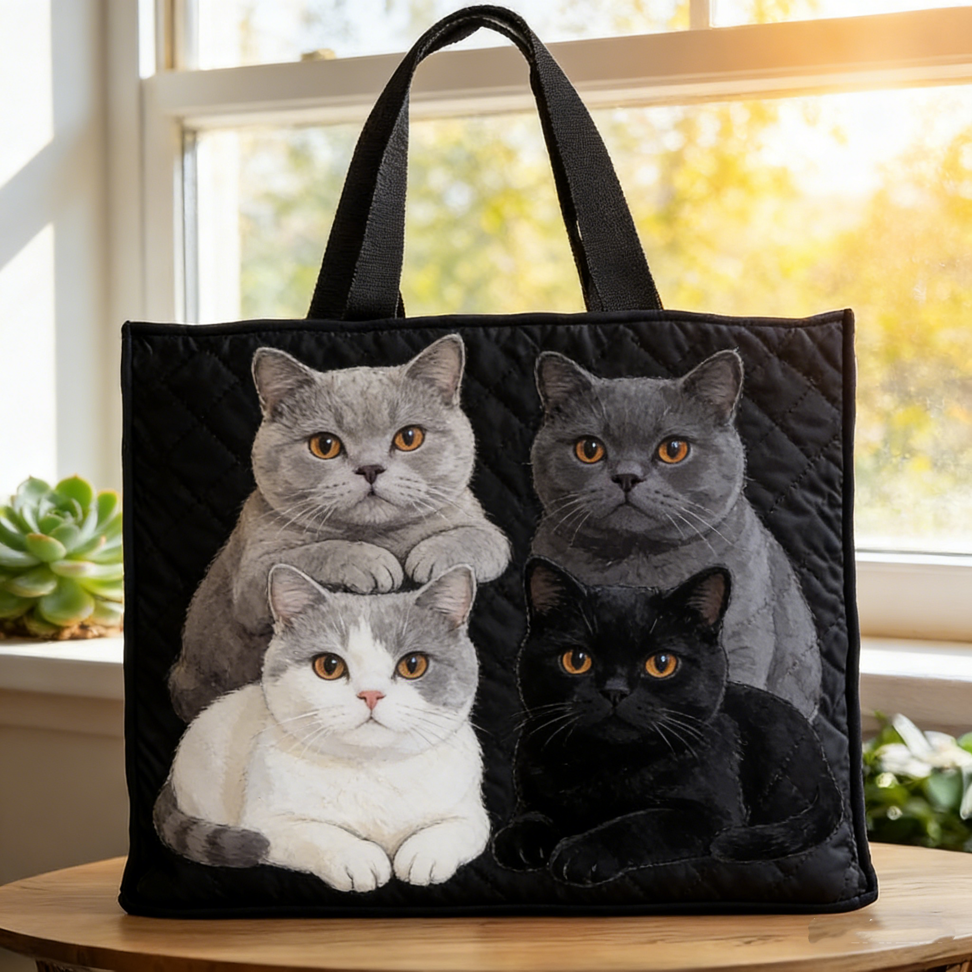 British Shorthair Cat Quilted Tote Bag
