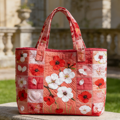 Coral Floral Quilted Tote Bag
