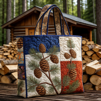 Rustic Pinecone Quilted Tote Bag