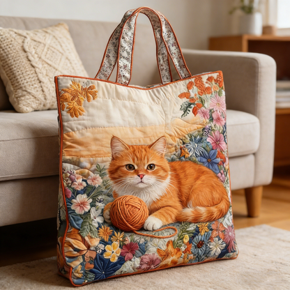 Ginger Cat & Yarn AbCd1234 Quilted Tote Bag