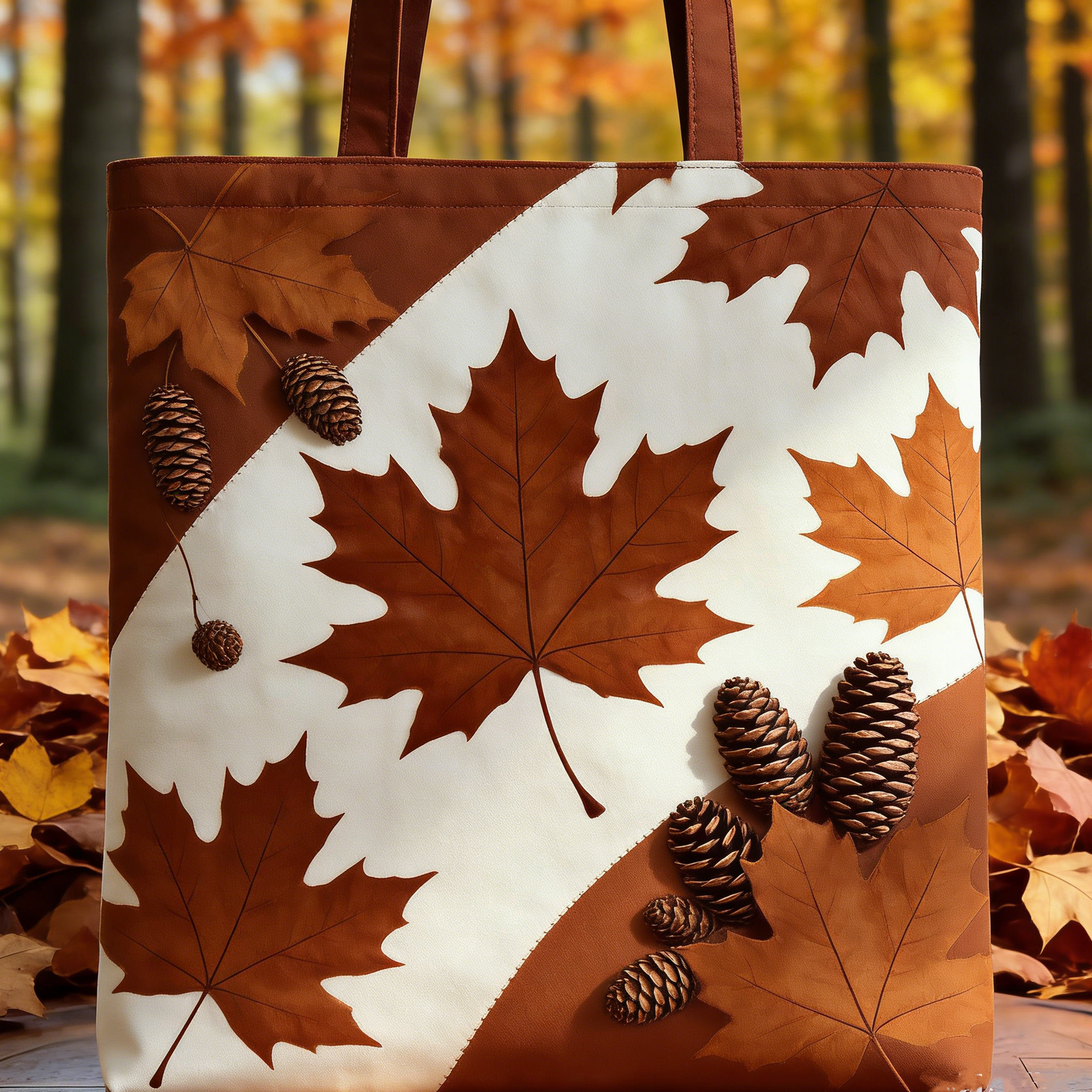 Fall Maple & Pinecone Quilted Tote Bag