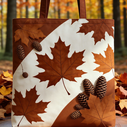 Fall Maple & Pinecone Quilted Tote Bag