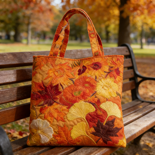 Autumn Leaf & Ginkgo Quilted Tote Bag IjKl9012