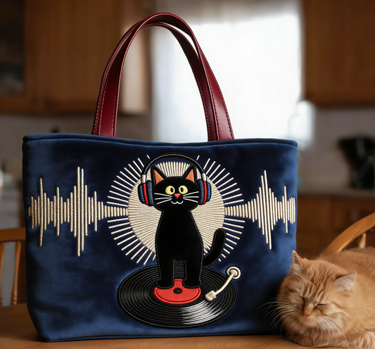 Quilted Music Cat Tote Bag