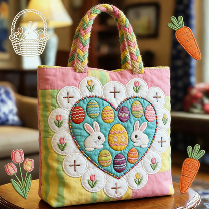 Easter Bunny & Egg Heart Canvas Tote Bag