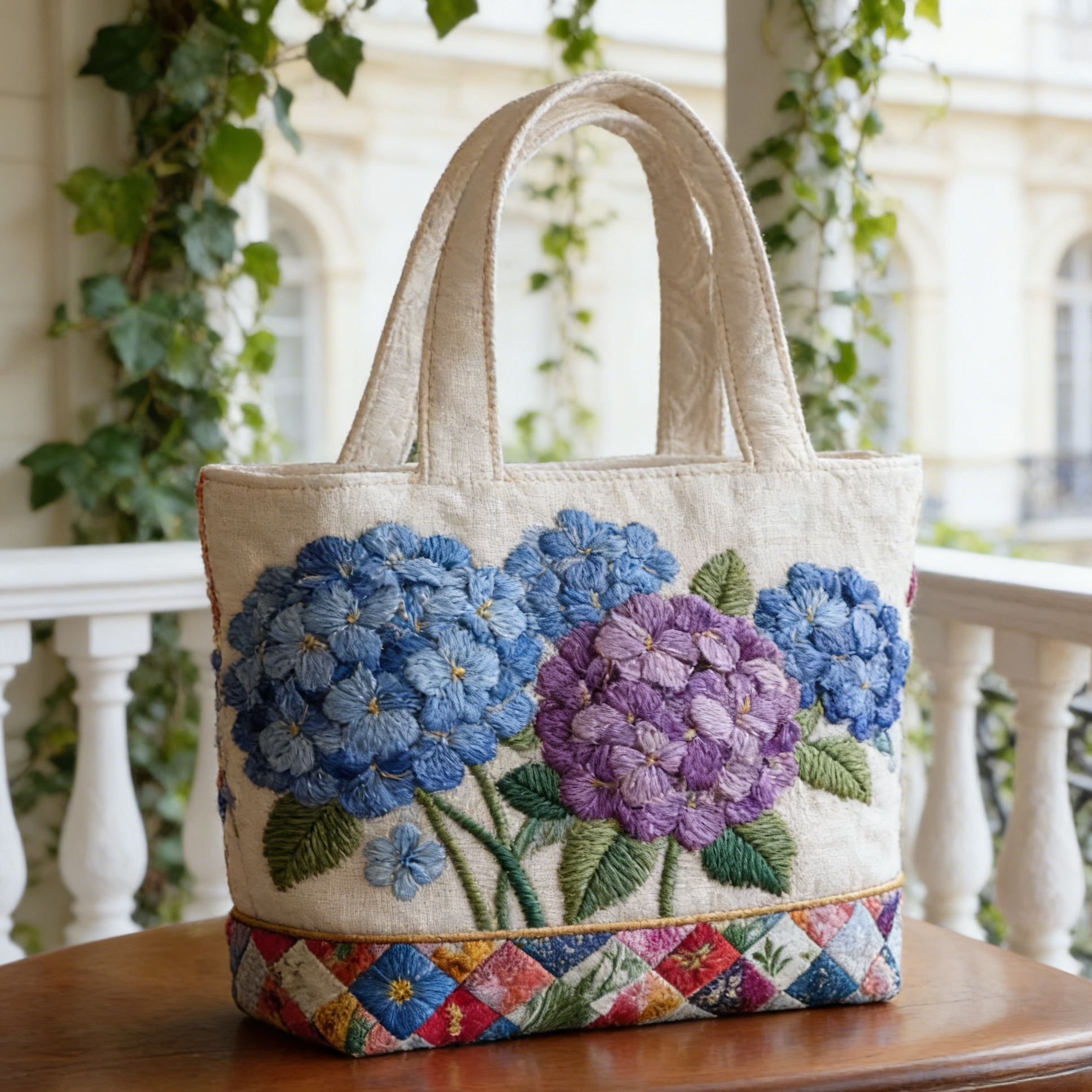 Blue & Purple Hydrangea Quilted Tote Bag