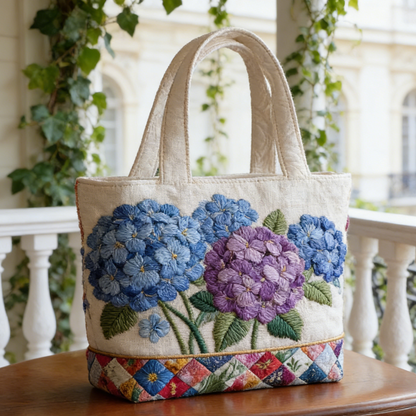 Blue & Purple Hydrangea Quilted Tote Bag