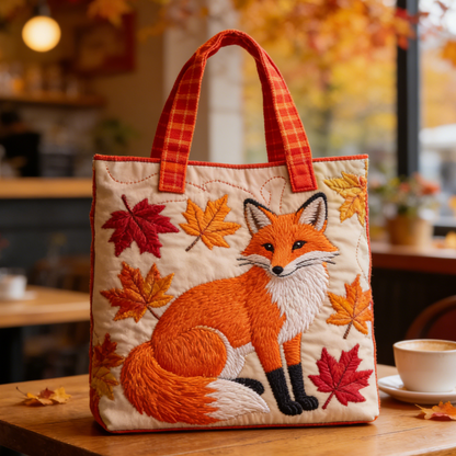 Fox Autumn Leaf Quilted Tote Bag