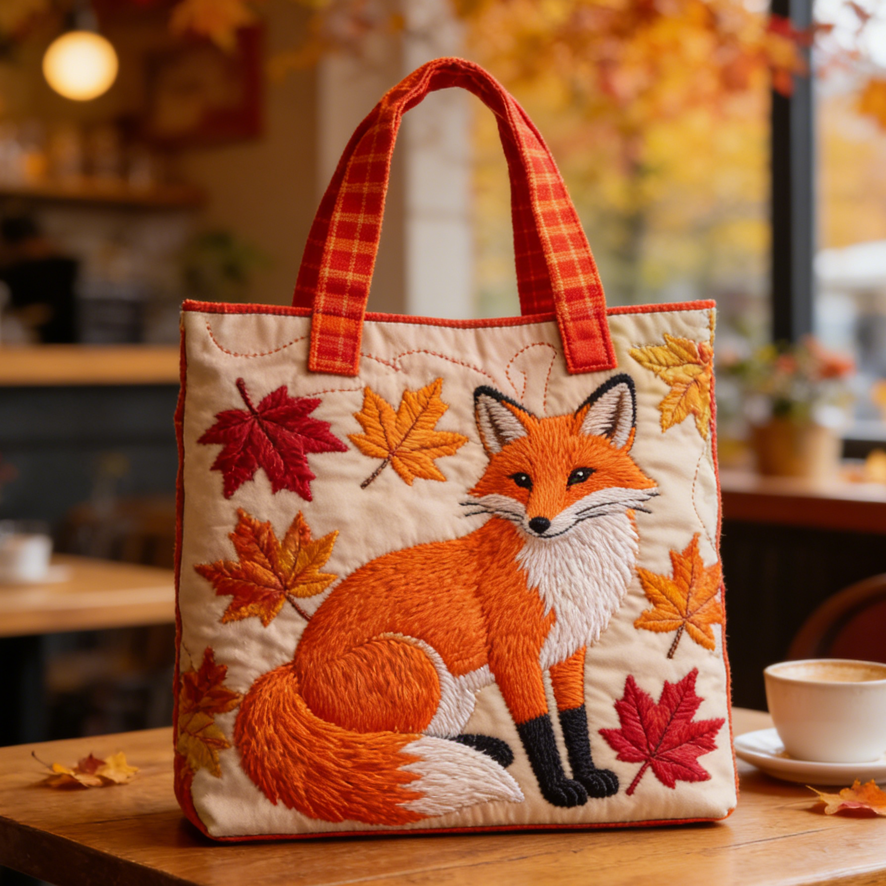 Fox Autumn Leaf Quilted Tote Bag