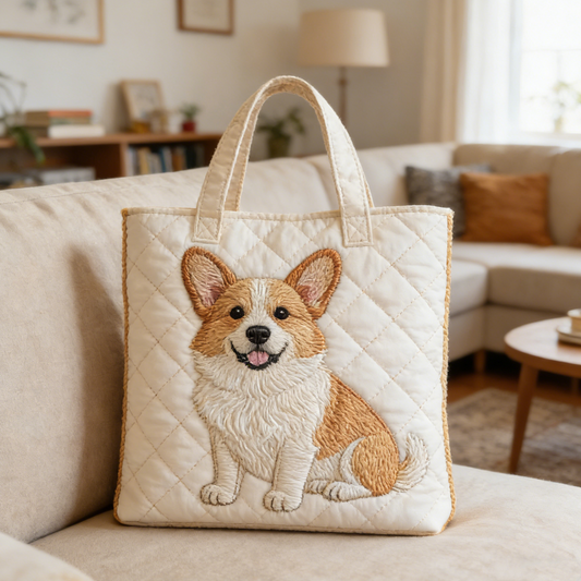 Stitched Corgi Quilted Tote Bag: Carry Your Favorite Pup Everywhere