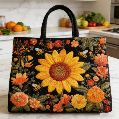 Sunflower Bee Quilted Tote Bag