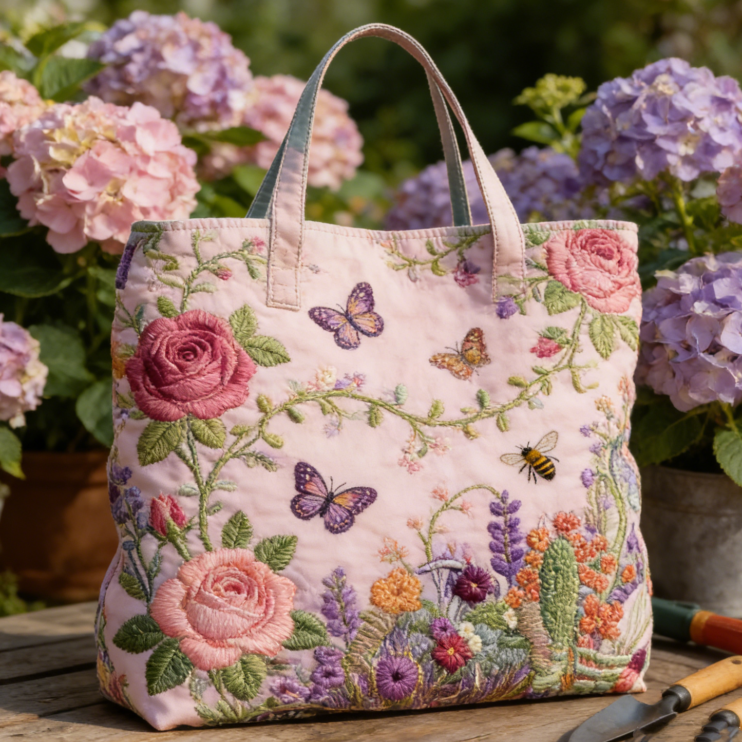 Pink Garden Floral Quilted Tote Bag