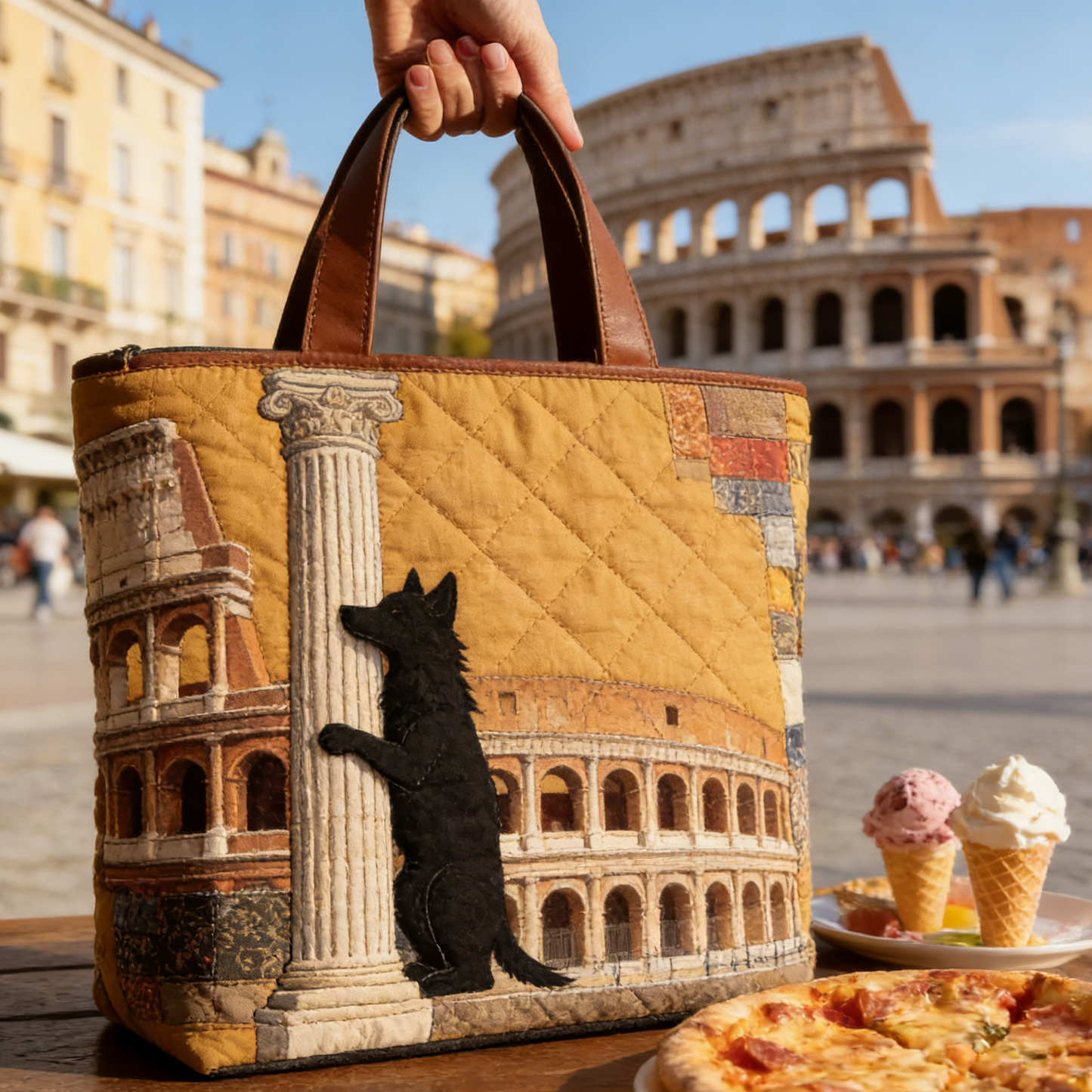 Stitched Roman Landmark Quilted Tote Bag