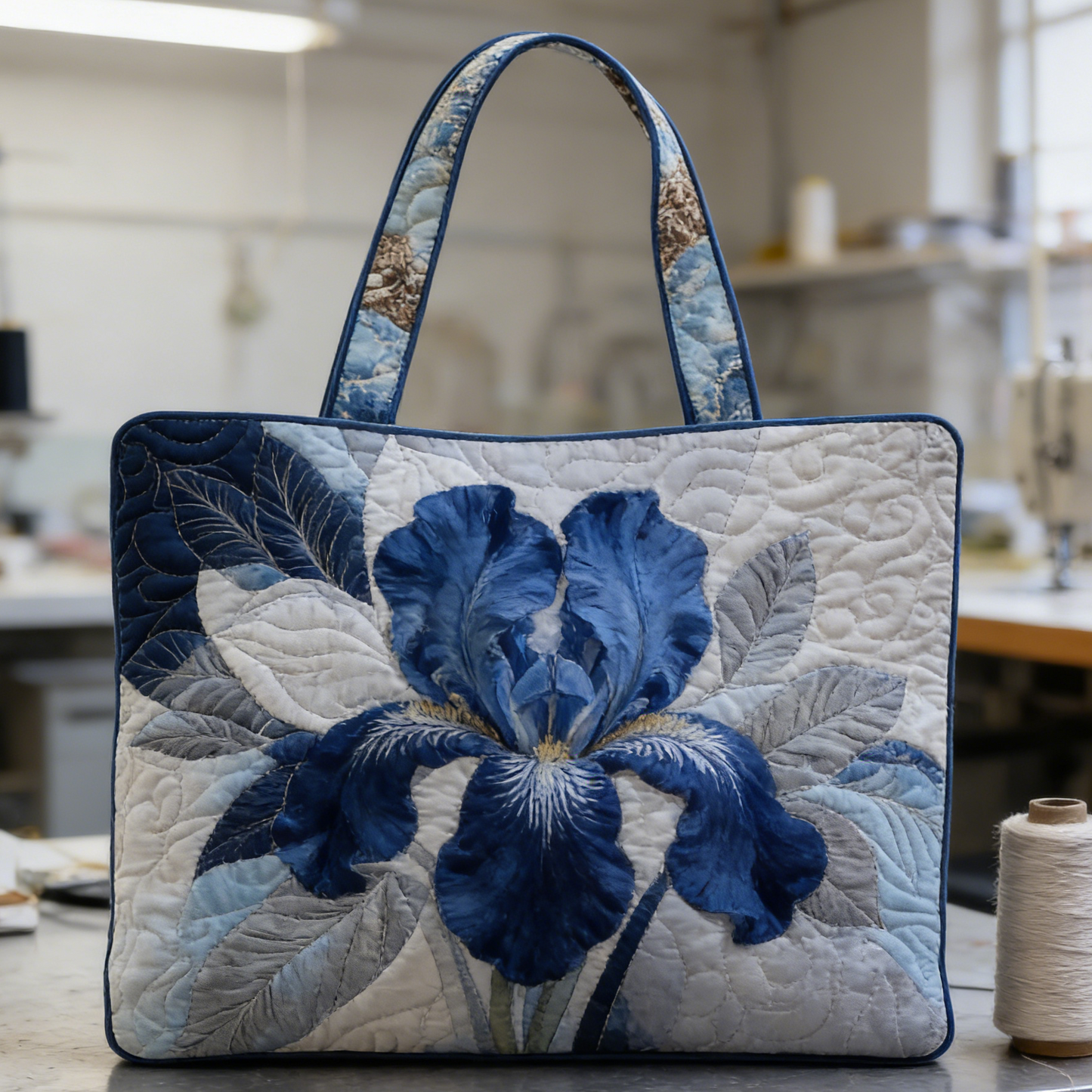 Indigo Iris Quilted Tote Bag