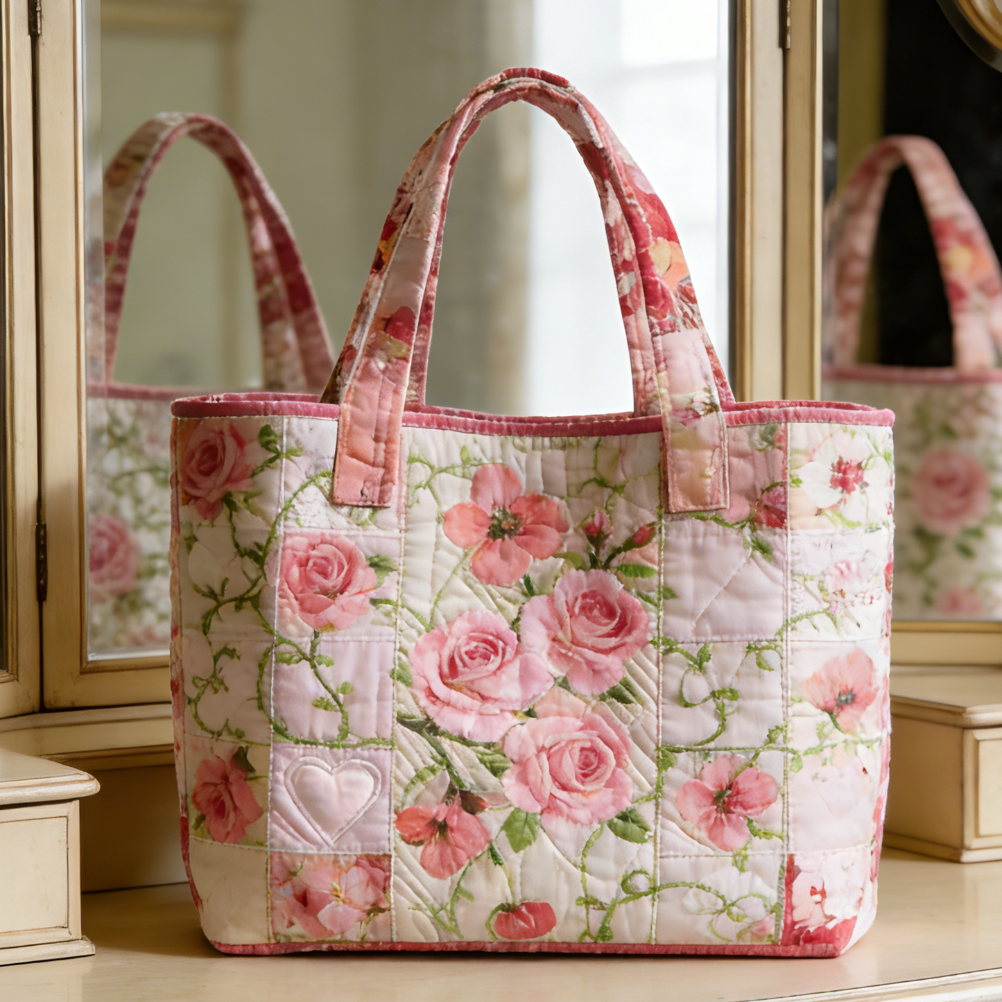 Rose & Heart rqzm3628 Quilted Tote Bag