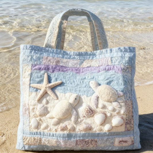Pale Blue Beach Quilted Tote Bag