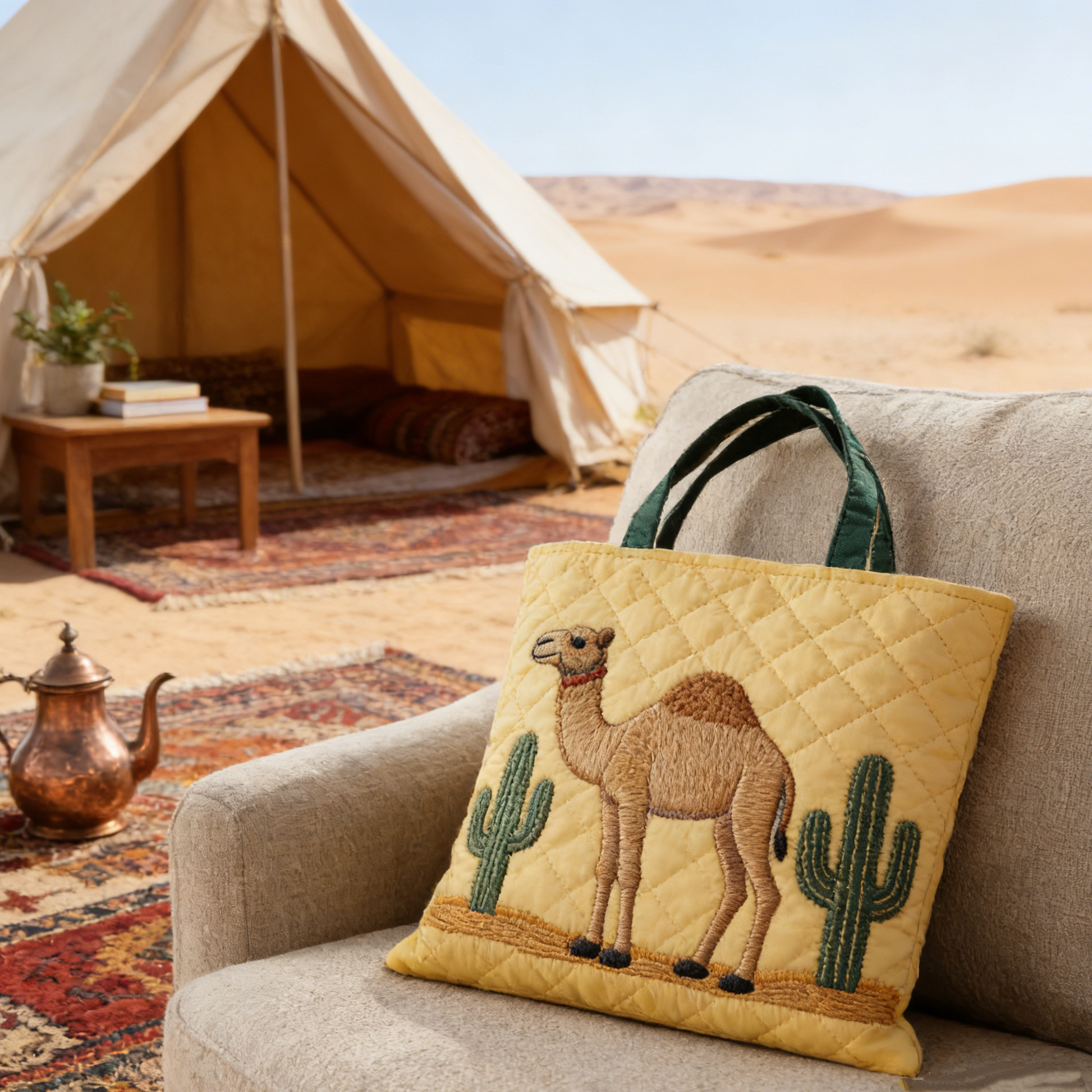 Stitched Camel Quilted Tote Bag