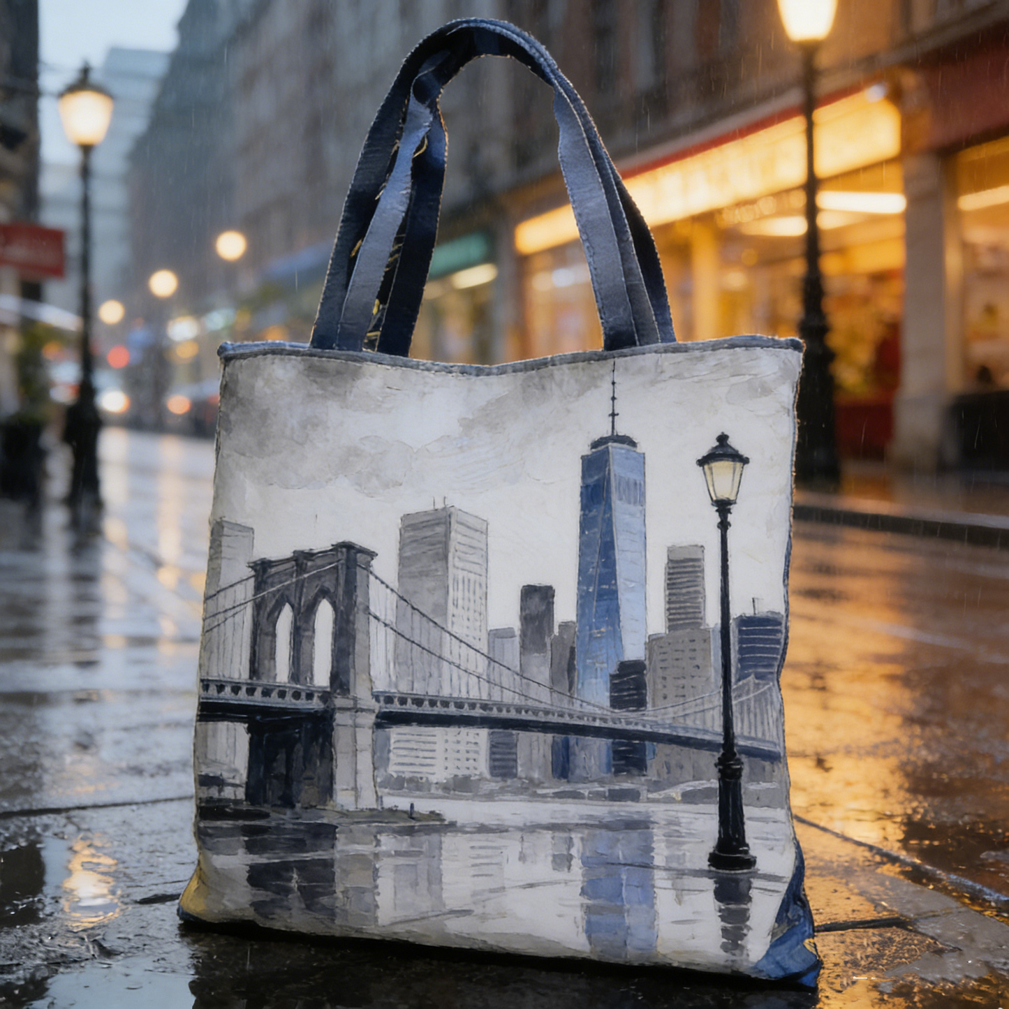 NYC Skyline Watercolor YzAb6789 Quilted Tote Bag