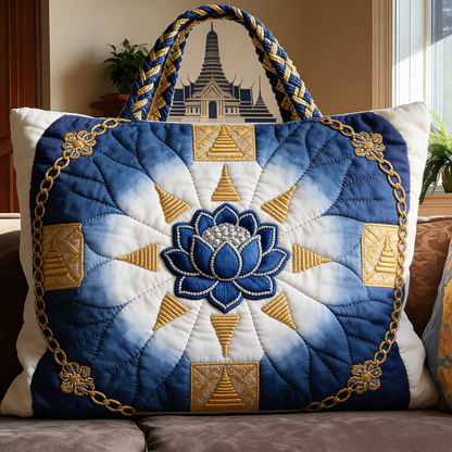 Thai Blue Lotus & Temple Canvas Tote Bag