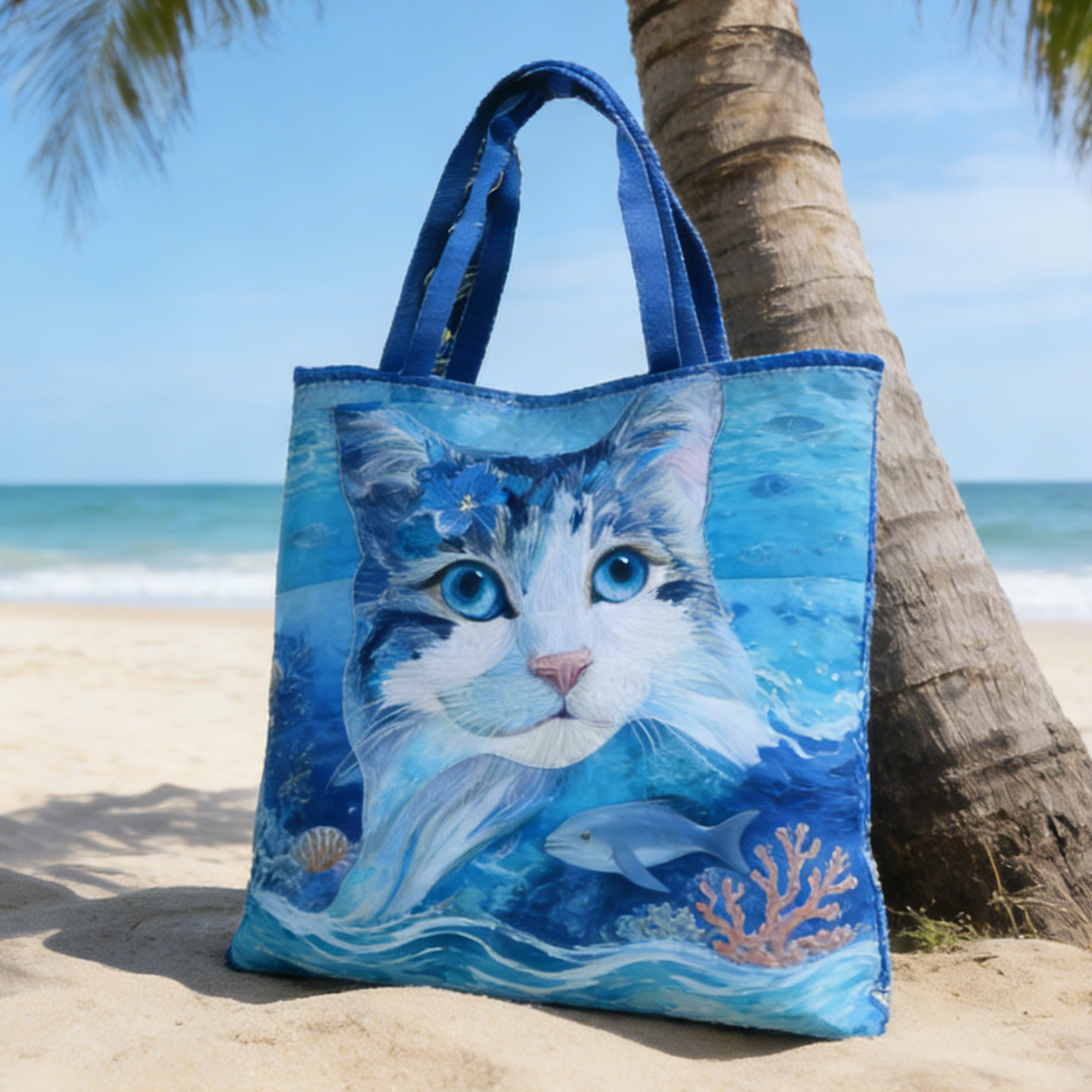 Ocean Cat Art GhIj4567 Quilted Tote Bag