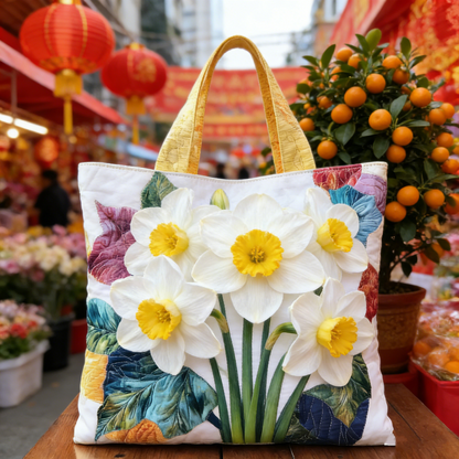Quilted Narcissus Tote Bag Quilted Tote Bag