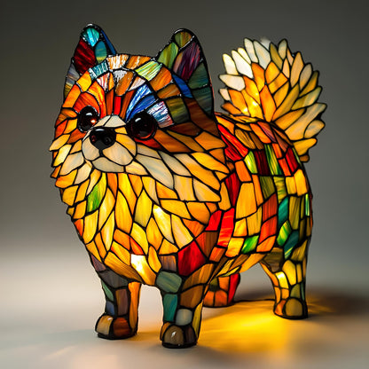 Lampe artistique en résine représentant un Poméranien 
