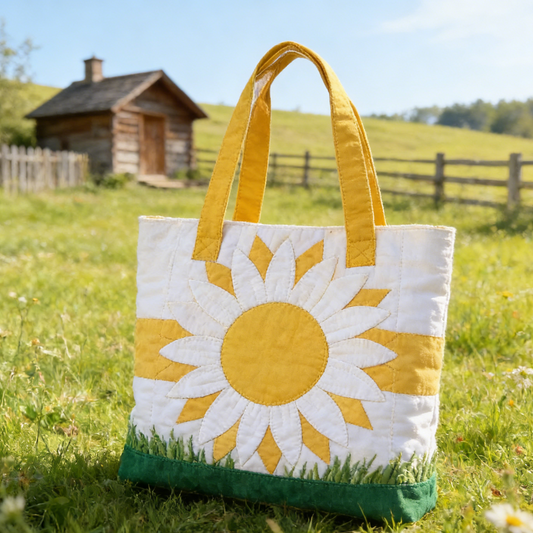Quilted Alpine Meadow Daisy Tote Bag