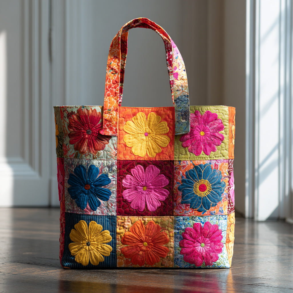 Daisy Flower Quilted Tote Bag NCU0HH598  botanical print
