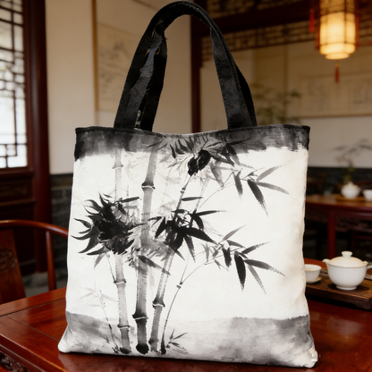 Zen Inspired Bamboo Print Quilted Tote Bag