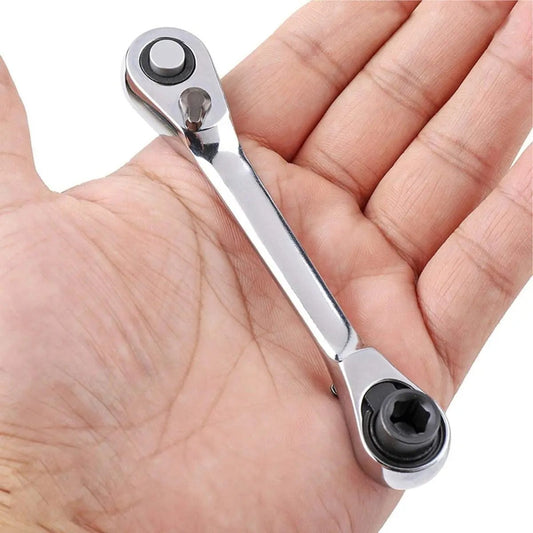 1/4 Inch Mini Double Headed Ratchet Wrench Silver 72-Tooth 5° Quick Release Drive Socket Tool 1