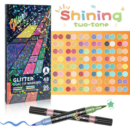 Glitter Effect Brush Markers : Create Sparkling Art Smoothly ( 24-96 Colors | Smooth No Clog | No Bleed Through ) 5