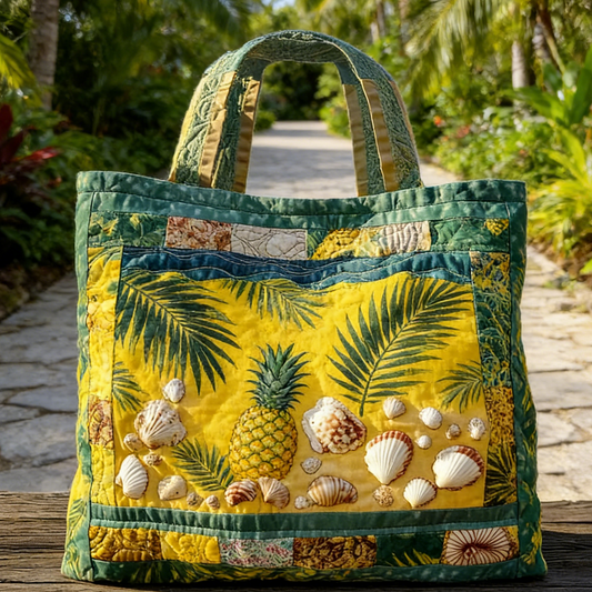 Green-Yellow Pineapple Quilted Tote Bag