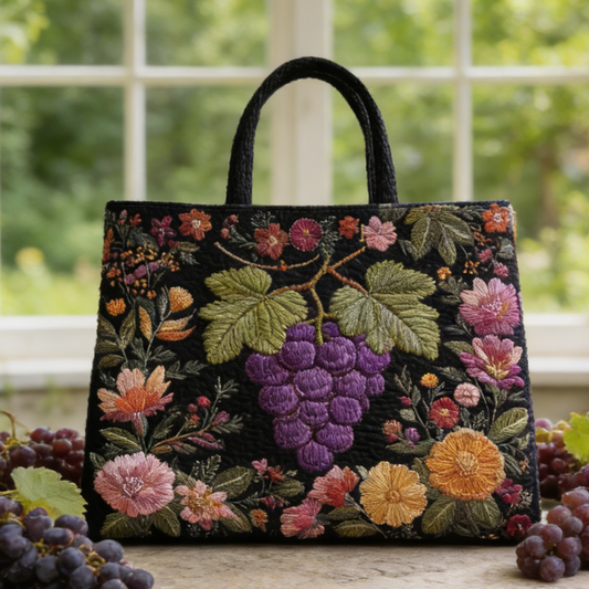 Grape & Flower Quilted Tote Bag