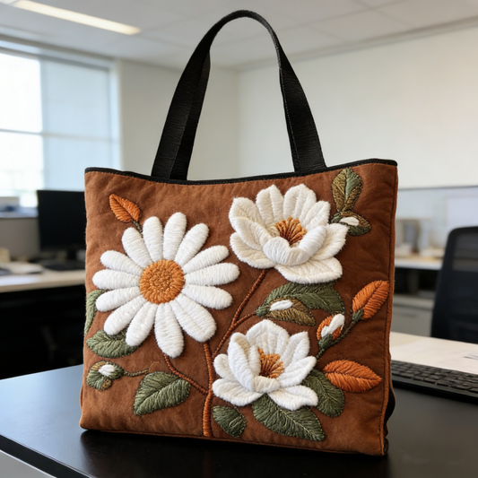 White Floral Quilted Tote Bag