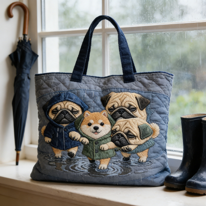 Quilted Rainy Day Dog Crew Tote Bag Quilted Tote Bag